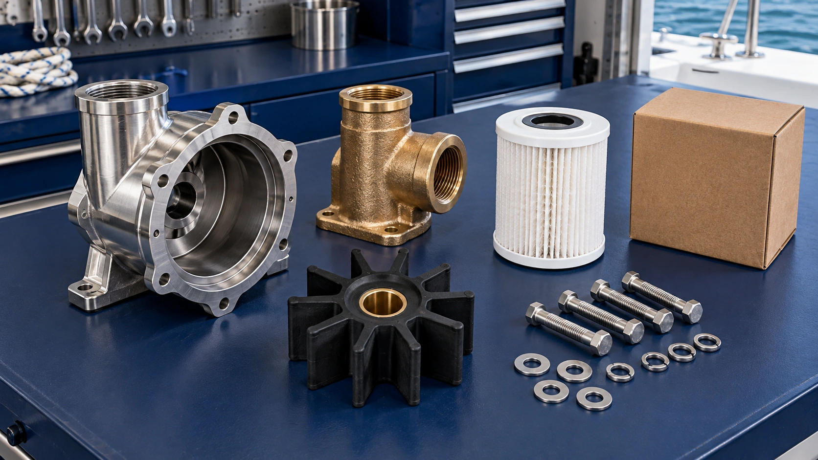 Illustrative marine parts service equipment